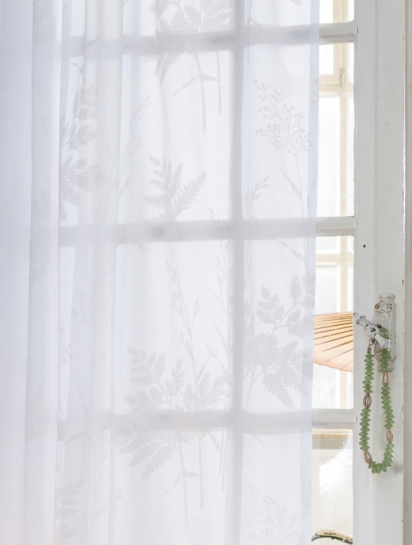 Vorhang Bio-Satin Farn weiß Blumenmuster | | Blickdicht